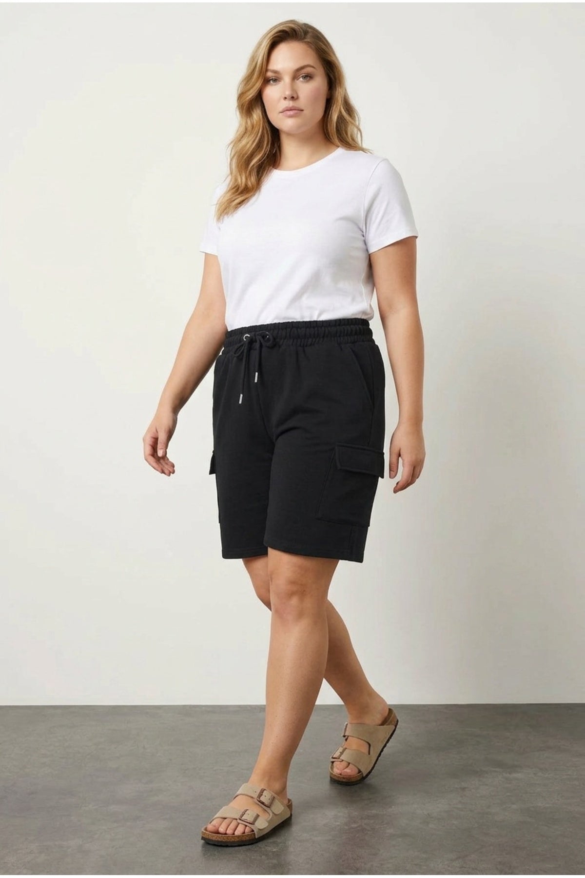 Plus Size Pocketed Drawstring Waist Loose Fit Cargo Jogger Shorts