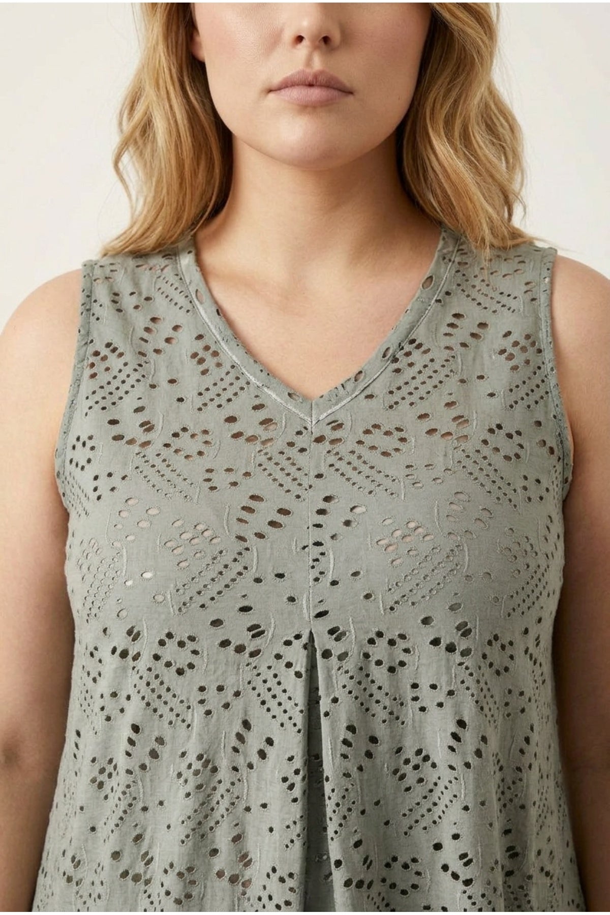 Plus Size V-Neck Sleeveless Lace Detailed Unlined Blouse