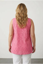 Plus Size V-Neck Sleeveless Lace Detailed Unlined Blouse