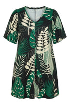 Plus Size V-Neck Short Wide Sleeve Front Pleated Stretchy Fabric Tunic T-shirt