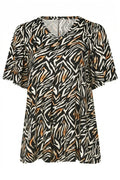 Plus Size V-Neck Pleated Front Short Sleeve Patterned Blouse