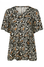 Plus Size V-Neck Pleated Front Short Sleeve Patterned Blouse