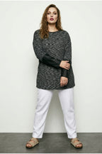 Plus Size Crew Neck Long Sleeve Leather Detailed T-shirt