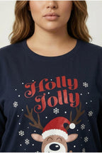 Plus Size Christmas Themed Crew Neck Long Sleeve Slitted Sweatshirt