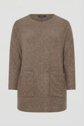 Plus Size Leopard Stone Embellished Coffee Fluffy Sweater
