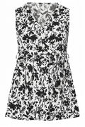 Plus Size V-Neck Sleeveless Patterned Blouse with Front Tie