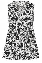 Plus Size V-Neck Sleeveless Patterned Blouse with Front Tie