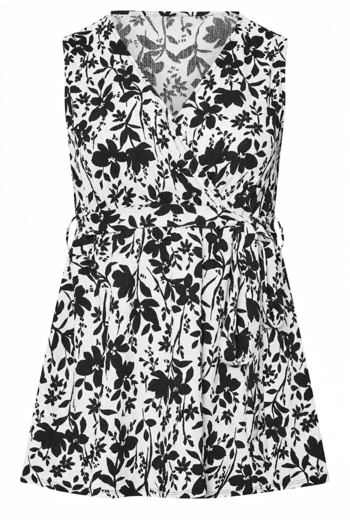 Plus Size V-Neck Sleeveless Patterned Blouse with Front Tie