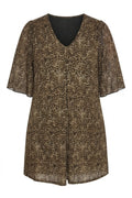 Plus Size V-Neck Blouse with Tulle Detail Sleeves and Leopard Print