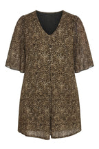 Plus Size V-Neck Blouse with Tulle Detail Sleeves and Leopard Print
