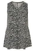 Plus Size Sleeveless V-Neck Floral Patterned Swing Hem Blouse