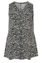 Plus Size Sleeveless V-Neck Floral Patterned Swing Hem Blouse