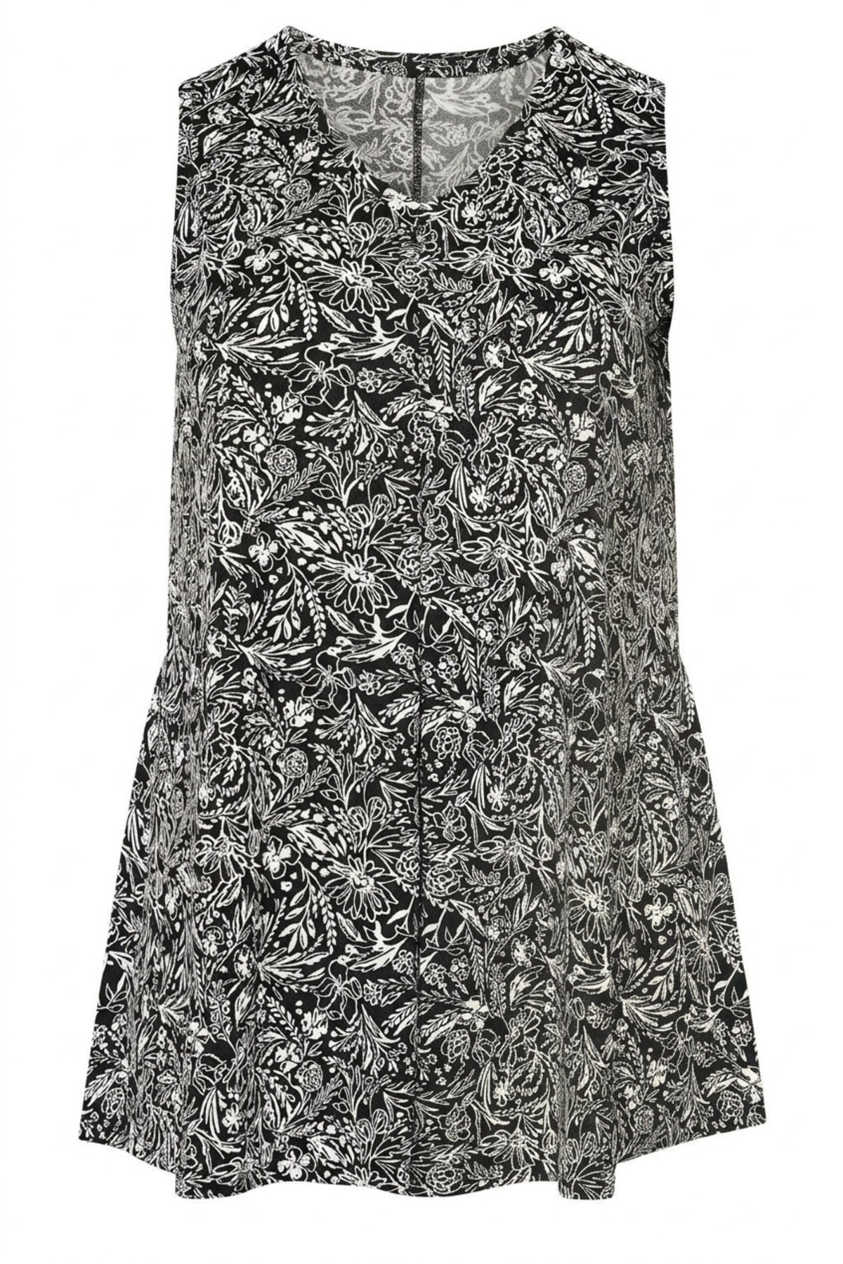 Plus Size Sleeveless V-Neck Floral Patterned Swing Hem Blouse