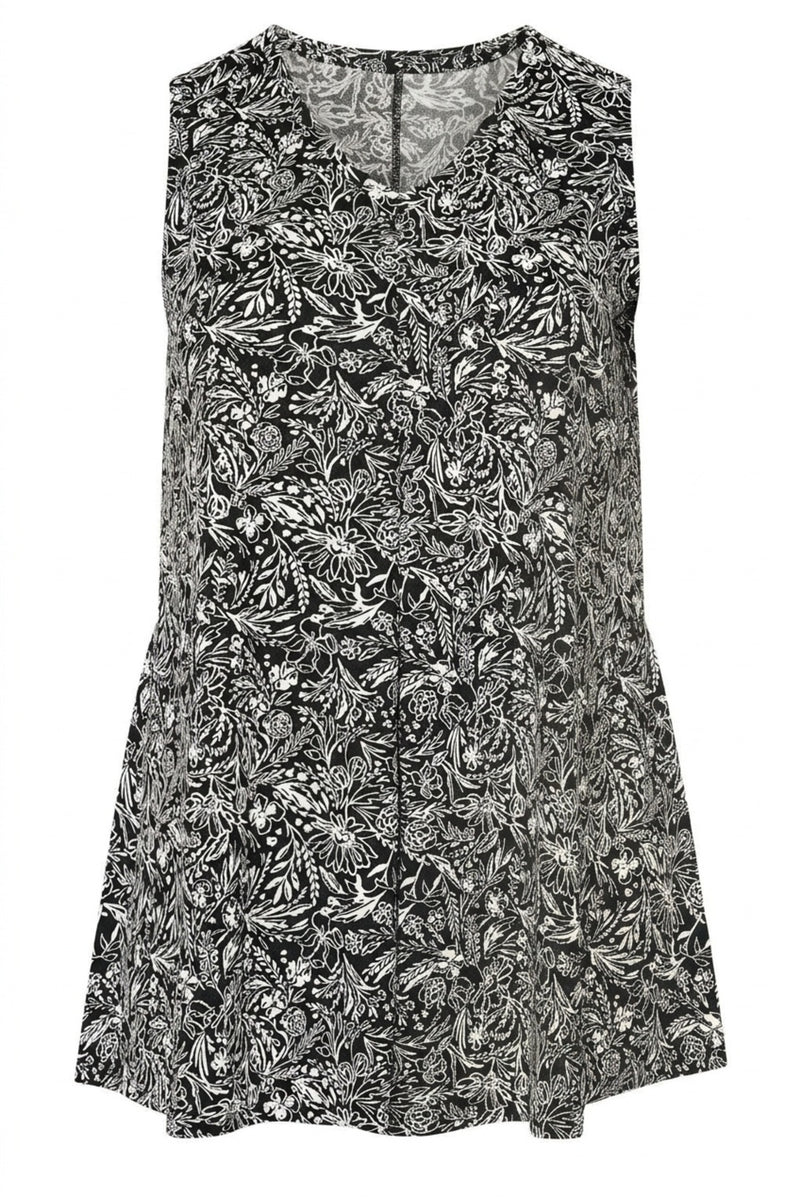 Plus Size Sleeveless V-Neck Floral Patterned Swing Hem Blouse
