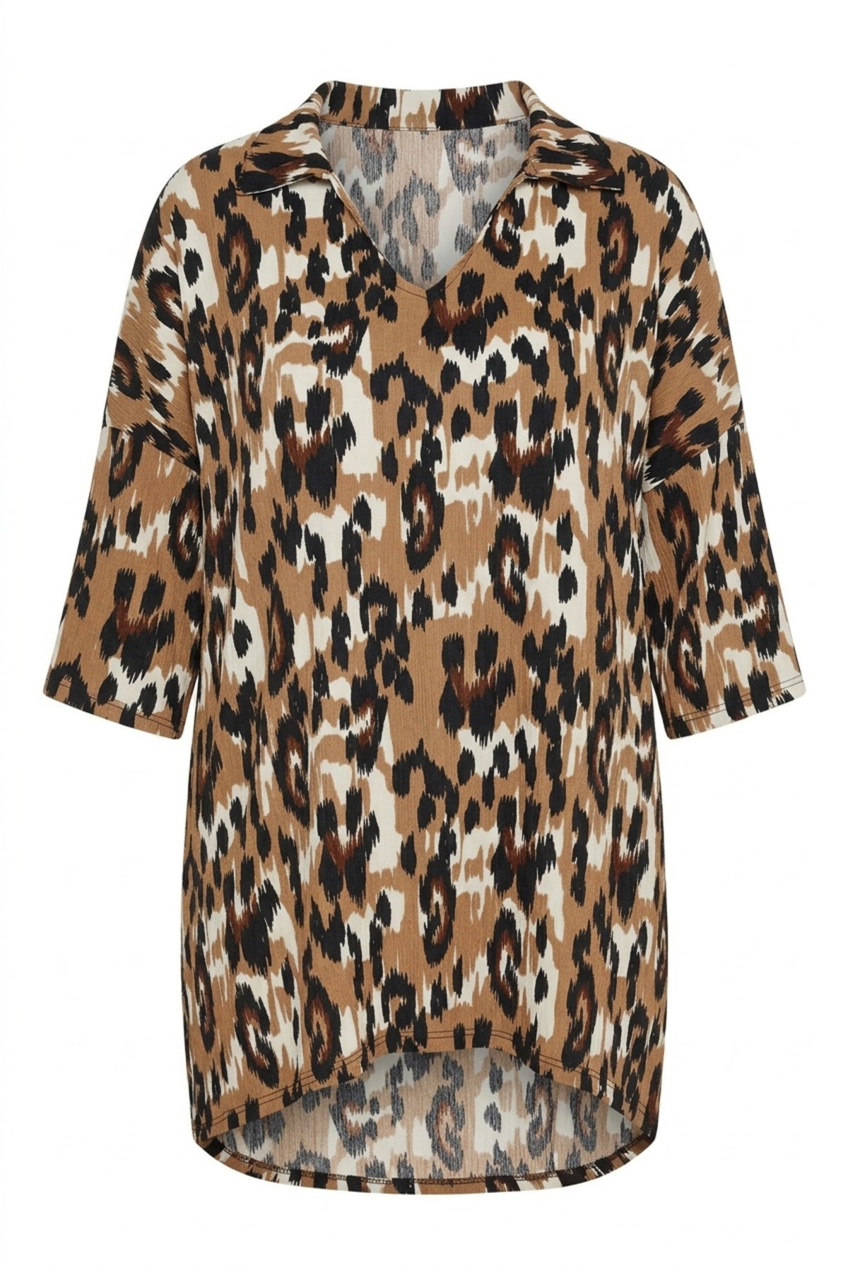 Plus Size Shirt Collar Half Sleeve Asymmetrical Hem Cut Long Blouse