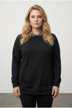 Plus Size Long Sleeve Pocketed Side Slit Patterned Hooded Sweatshirt