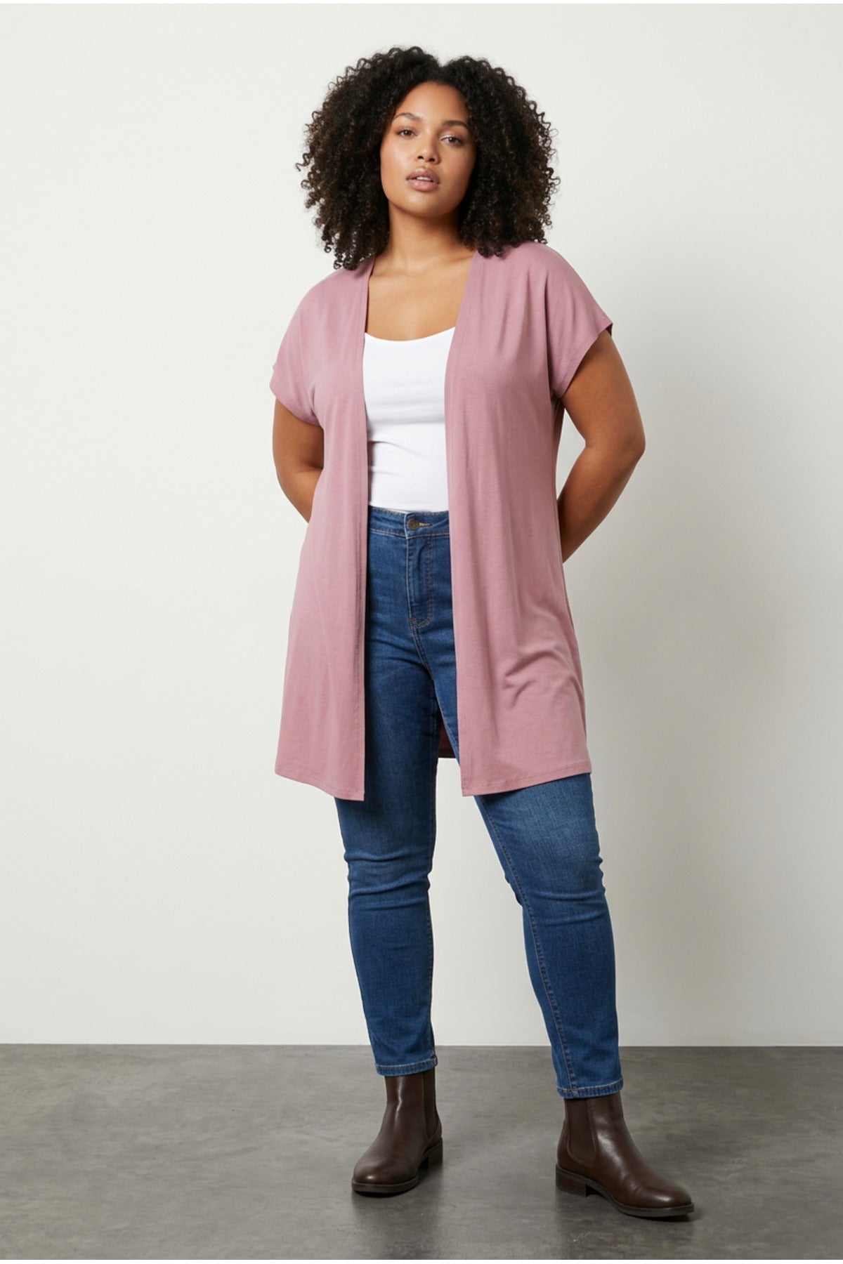 Plus Size Short Sleeve Open Front Lightweight Cardigan