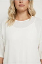 Plus Size Crew Neck Short Sleeve Side Slit Lined Blouse