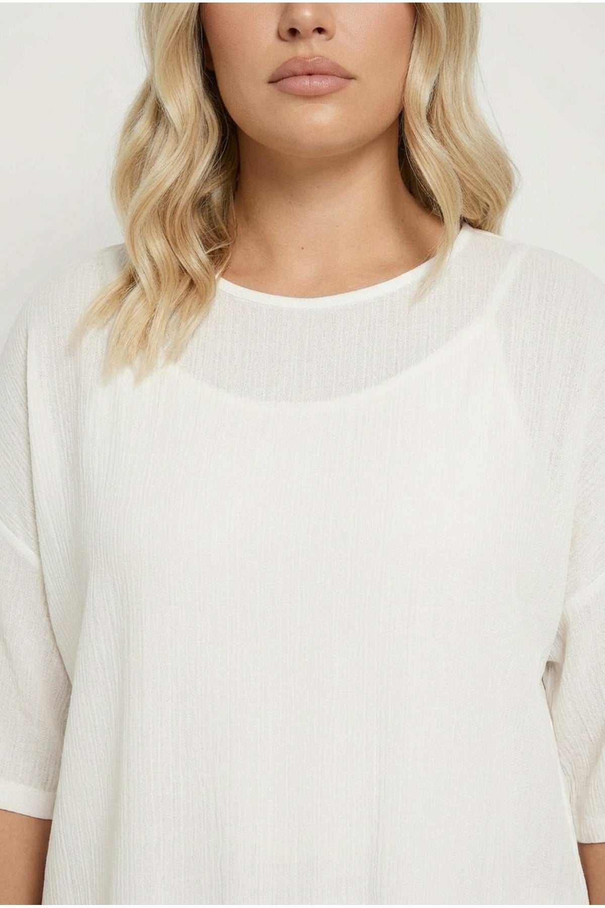 Plus Size Crew Neck Short Sleeve Side Slit Lined Blouse