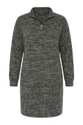 Plus Size Grey Fluffy Textured Zippered Dress