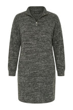Plus Size Grey Fluffy Textured Zippered Dress