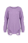 Plus Size Long Sleeve Crew Neck Ripped Detail Knit Sweater