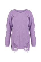 Plus Size Long Sleeve Crew Neck Ripped Detail Knit Sweater