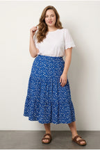 Plus Size Elastic Waist Pleated Minimal Floral Patterned Stretchy Fabric Skirt