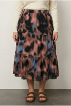 Plus Size Elasticated Waist Pleated Patterned Stretchy Skirt