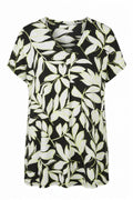 Plus Size V-Neck Short Sleeve Leaf Patterned Blouse