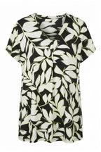 Plus Size V-Neck Short Sleeve Leaf Patterned Blouse