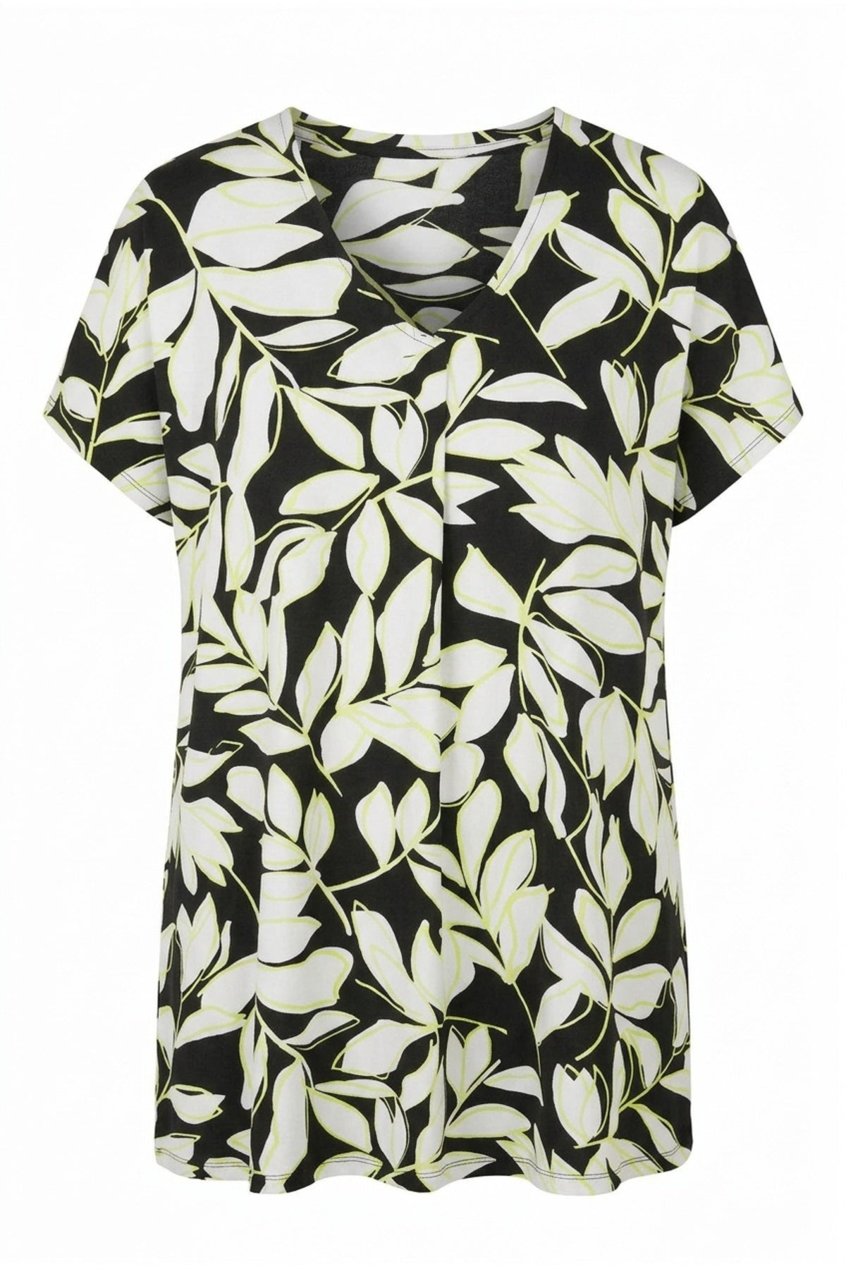 Plus Size V-Neck Short Sleeve Leaf Patterned Blouse