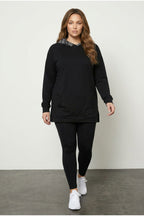 Plus Size Long Sleeve Hooded Kangaroo Pocket Side Slit Sweatshirt