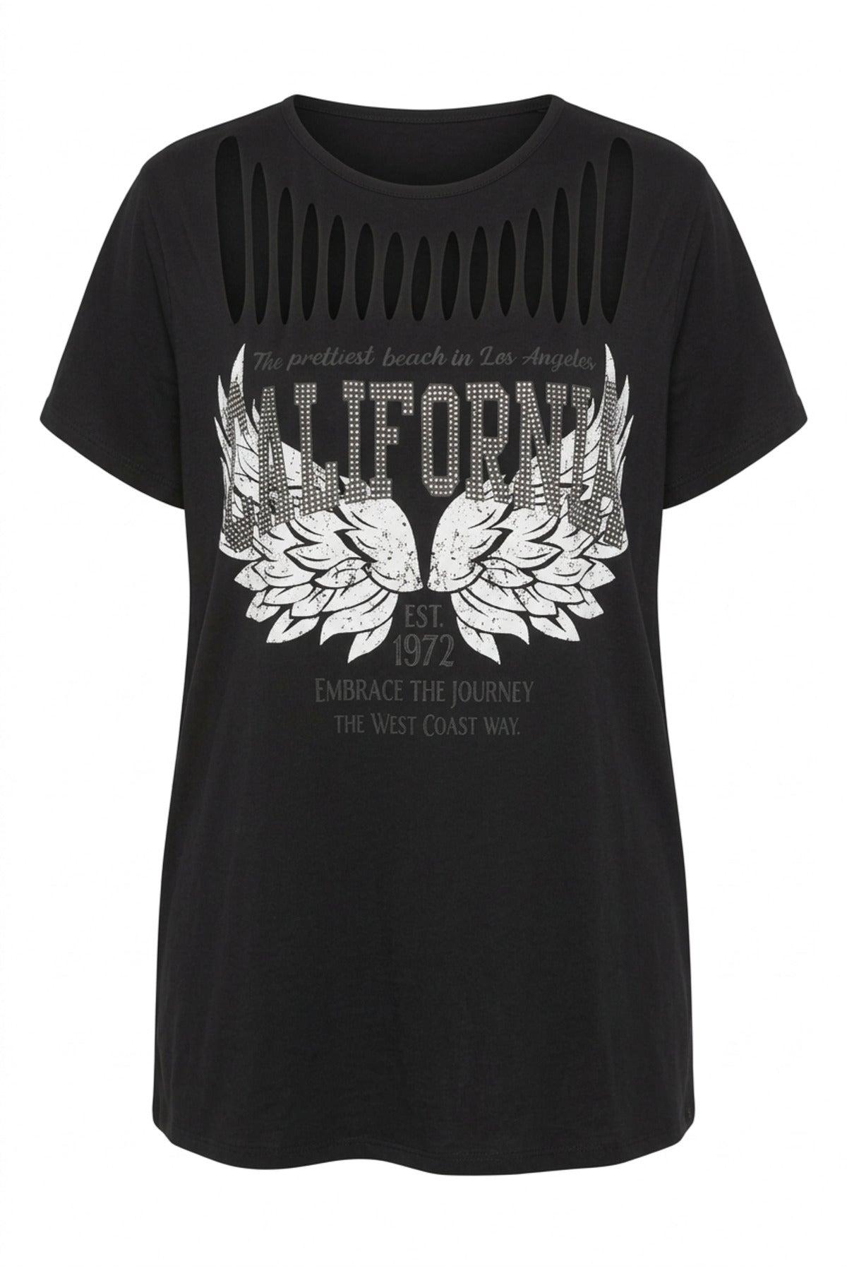 Plus Size Crew Neck Short Sleeve Slash Detail Printed Stretchy Fabric T-shirt