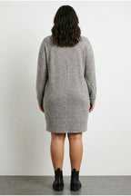 Plus Size V-Neck Long Sleeve Plush Fabric Midi Dress