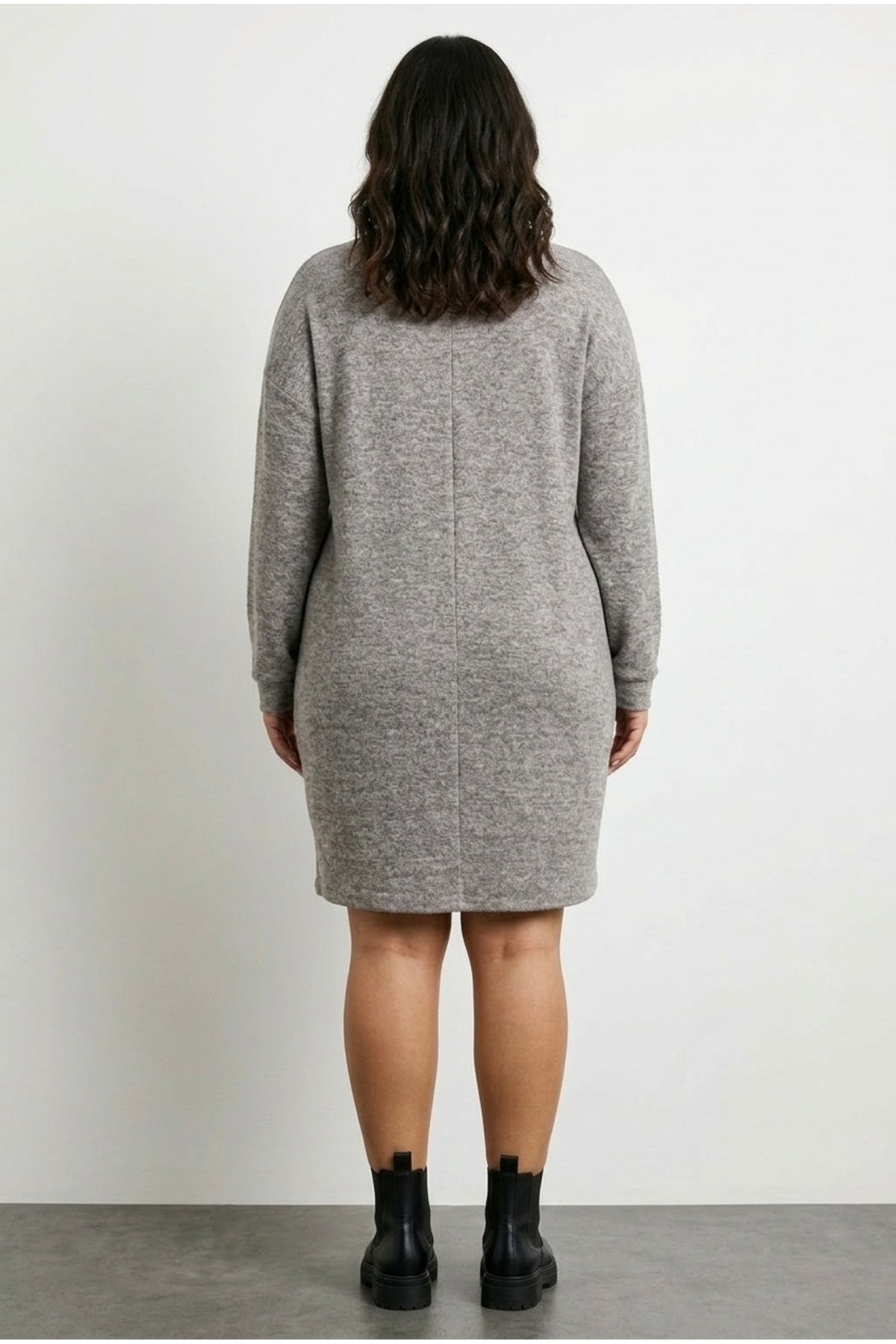 Plus Size V-Neck Long Sleeve Plush Fabric Midi Dress