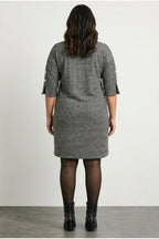 Plus Size Half Turtleneck Half Sleeve Ribbed Dress