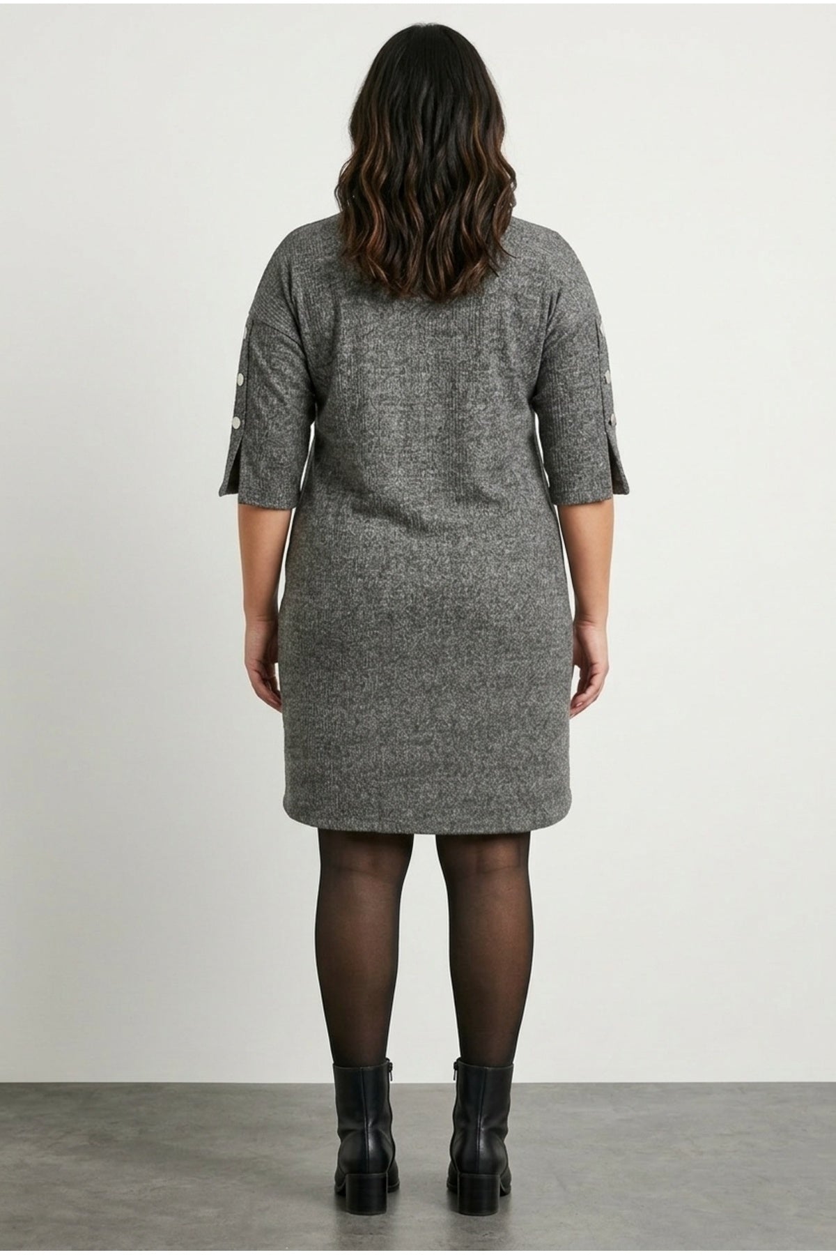 Plus Size Half Turtleneck Half Sleeve Ribbed Dress