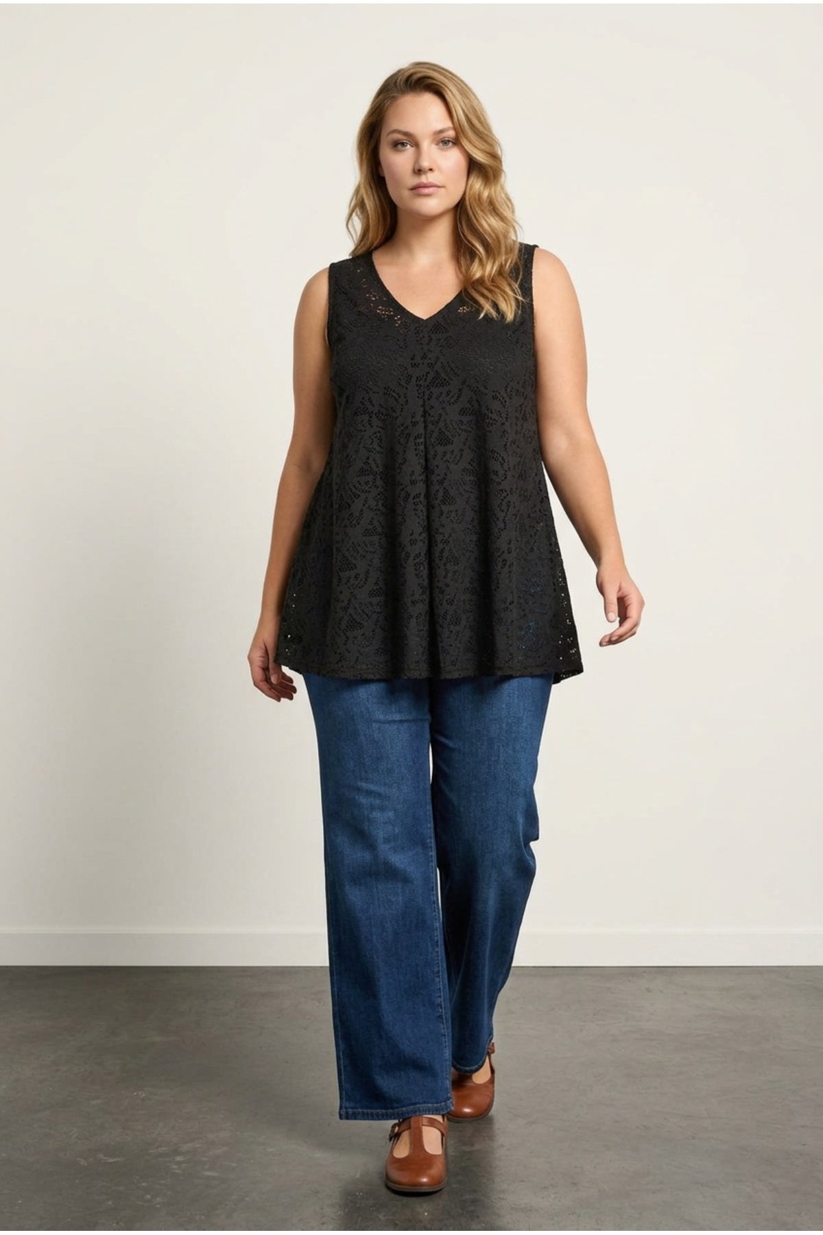 Plus Size V-Neck Sleeveless Unlined Lace Blouse