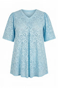 Plus Size V-Neck Short Sleeve Lace Detailed Unlined Blouse