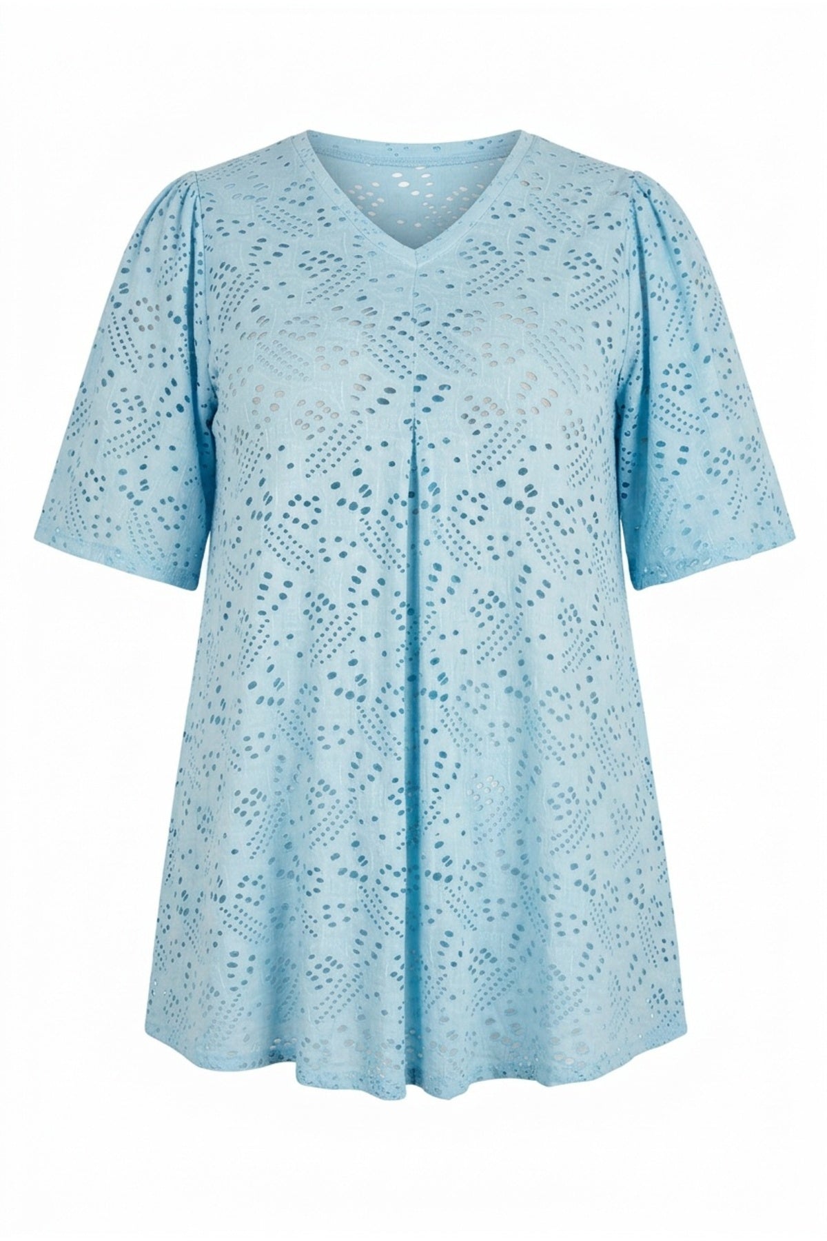 Plus Size V-Neck Short Sleeve Lace Detailed Unlined Blouse