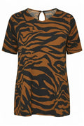 Plus Size Short Sleeve Crew Neck Side Slit Patterned Blouse