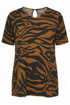 Plus Size Short Sleeve Crew Neck Side Slit Patterned Blouse