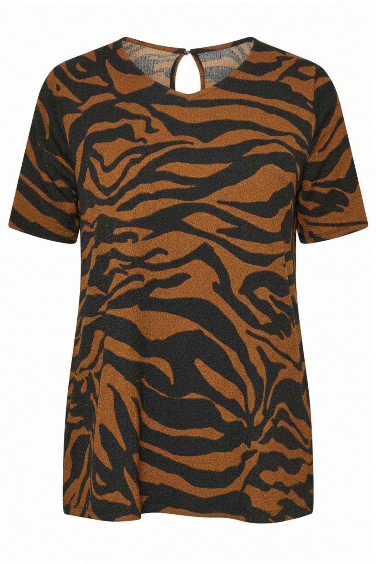 Plus Size Short Sleeve Crew Neck Side Slit Patterned Blouse