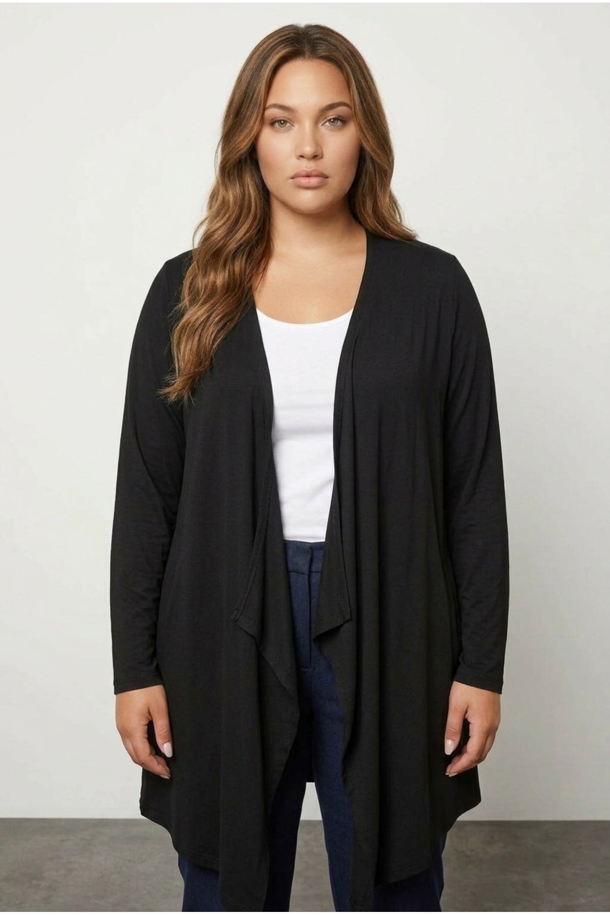 Black Asymmetric Cut Draped Cardigan