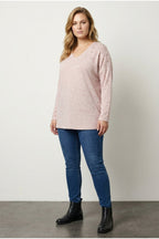 Plus Size V-Neck Long Sleeve Beaded Plush Sweatshirt