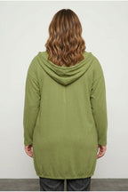 Plus Size Long Sleeve Hooded Open Front Ribbed Cardigan