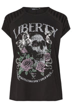 Plus Size Crew Neck T-shirt with Sleeve Detail and Skull Print