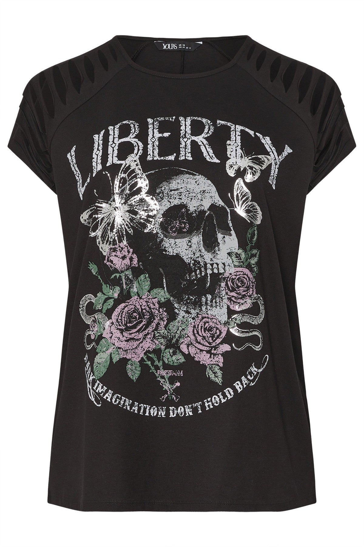 Plus Size Crew Neck T-shirt with Sleeve Detail and Skull Print