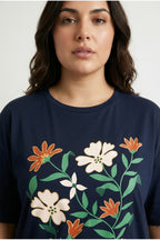 Plus Size Crew Neck Short Sleeve Floral Print T-shirt